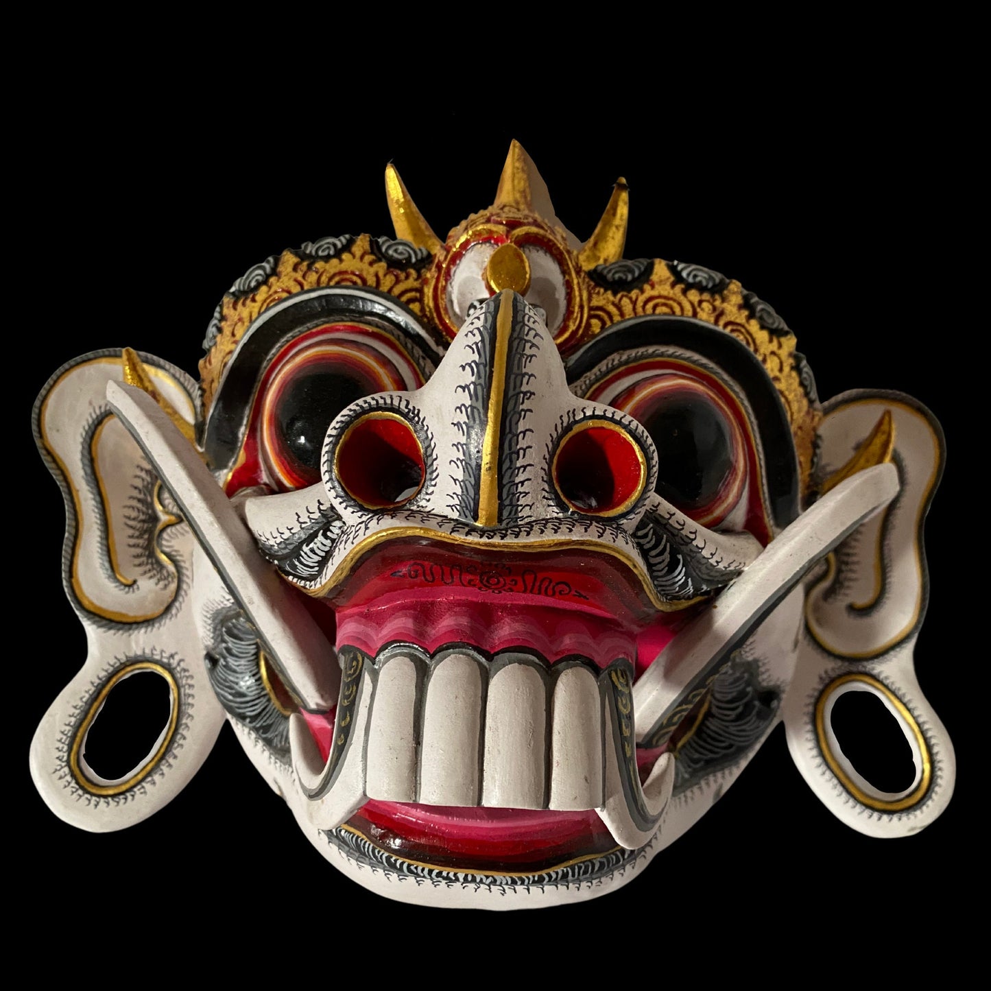 Hand Carved Rangda Mask: Balinese Polychrome Wood Carving Wall Art
