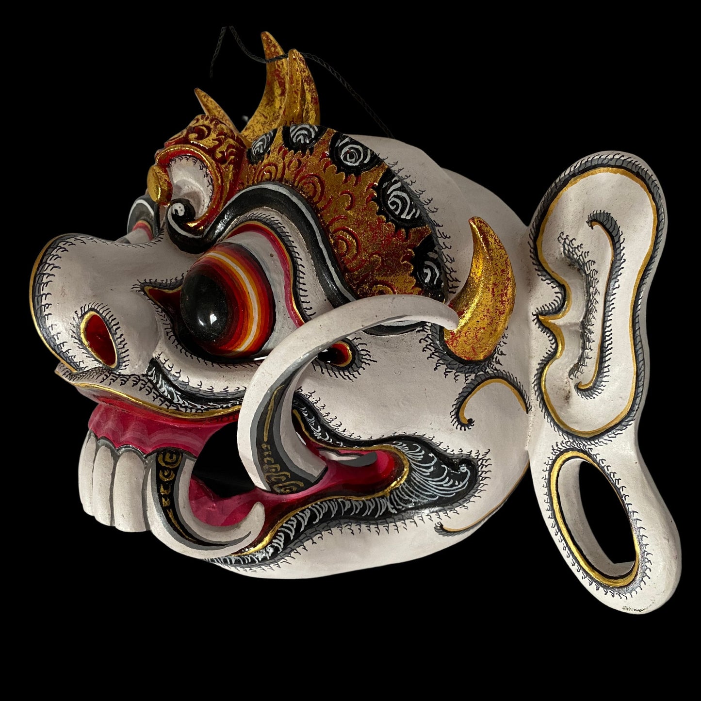 Hand Carved Rangda Mask: Balinese Polychrome Wood Carving Wall Art