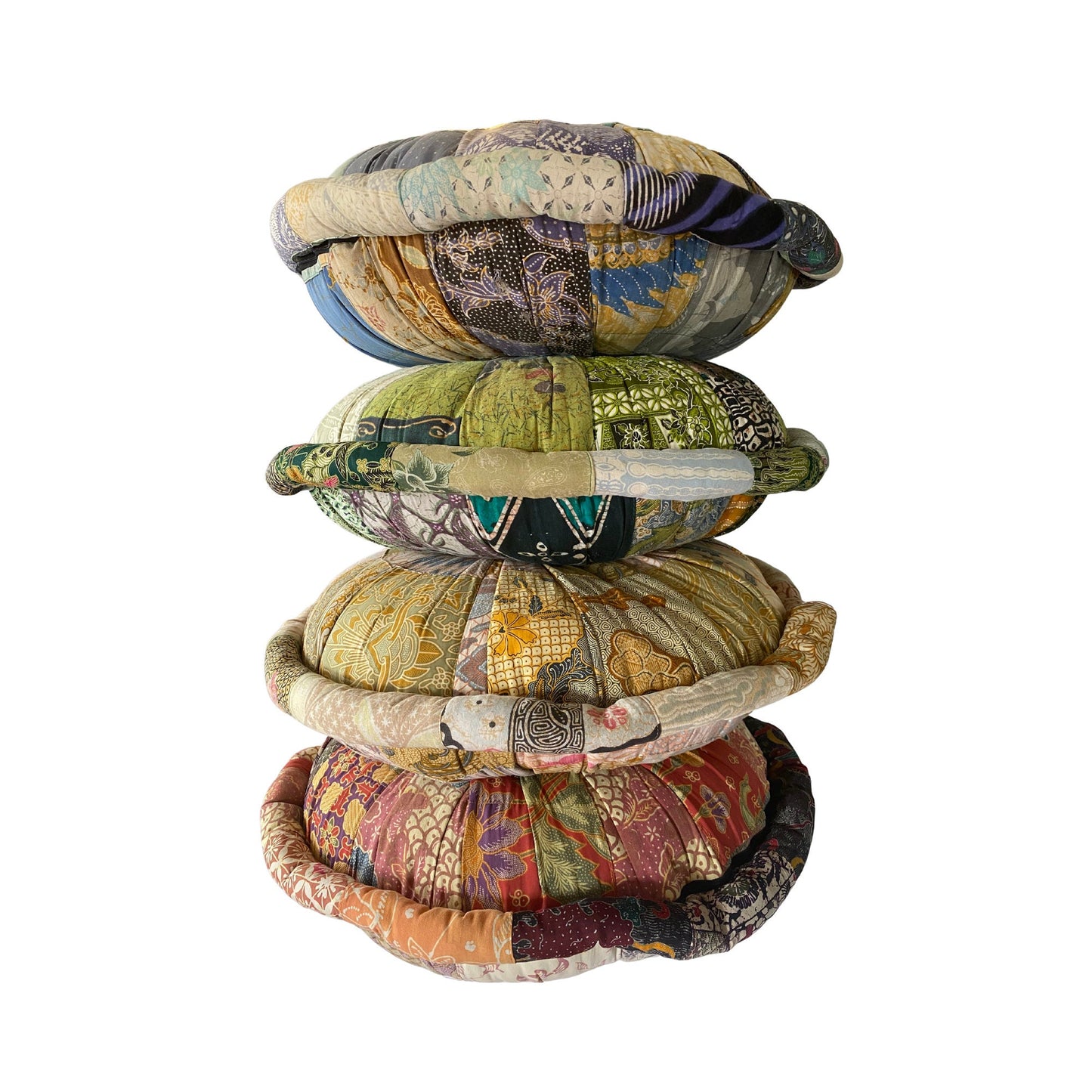 Handmade Batik Patchwork Meditation Pillow: Organic Kapok Fill