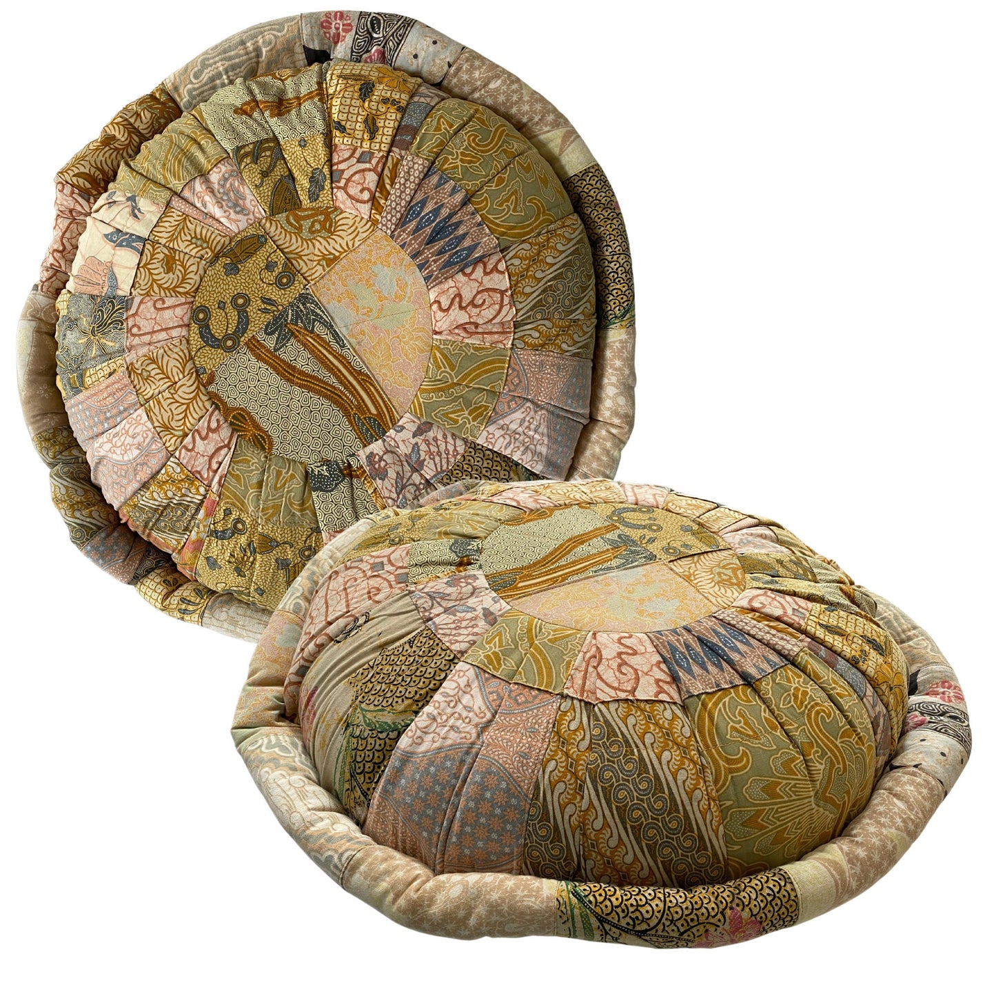 Handmade Batik Patchwork Meditation Pillow: Organic Kapok Fill