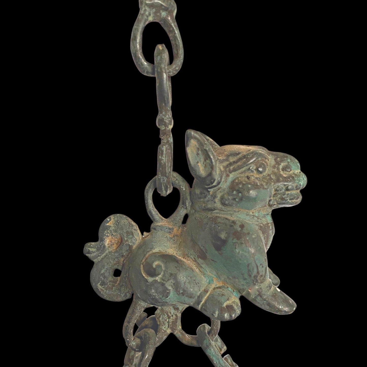 Vintage Bronze Triple Dragon Oil Lamp: Balinese Temple Art, Verdigris Patina Lantern