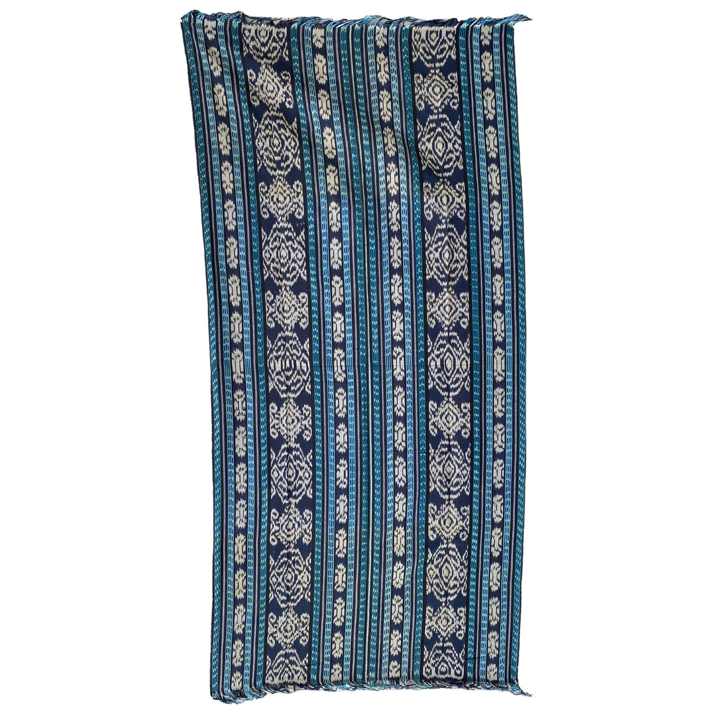 Handwoven Indonesian Ikat Cotton Cloth Throw: Hand Loomed Indigo Blue Ethnic Tapestry