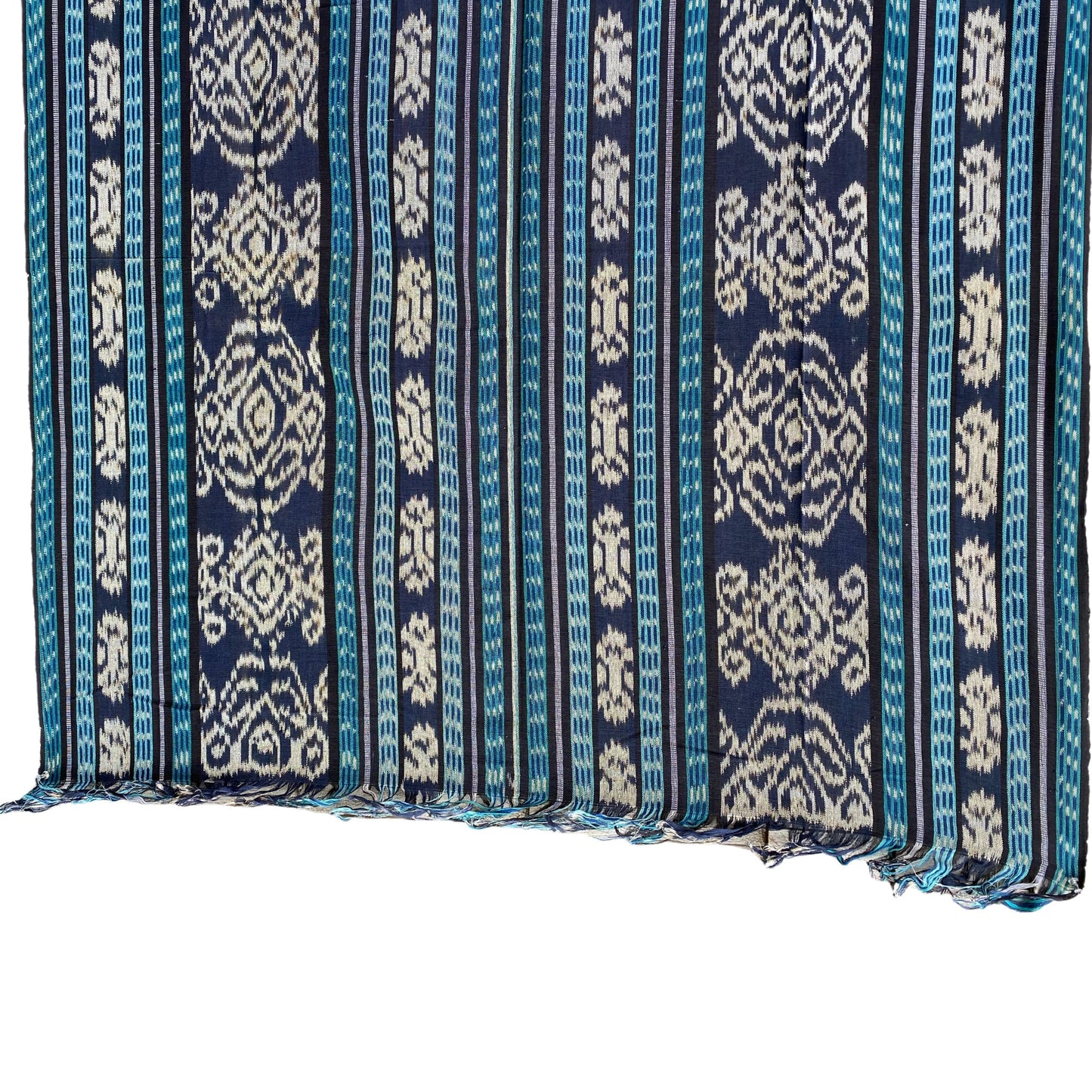 Handwoven Indonesian Ikat Cotton Cloth Throw: Hand Loomed Indigo Blue Ethnic Tapestry