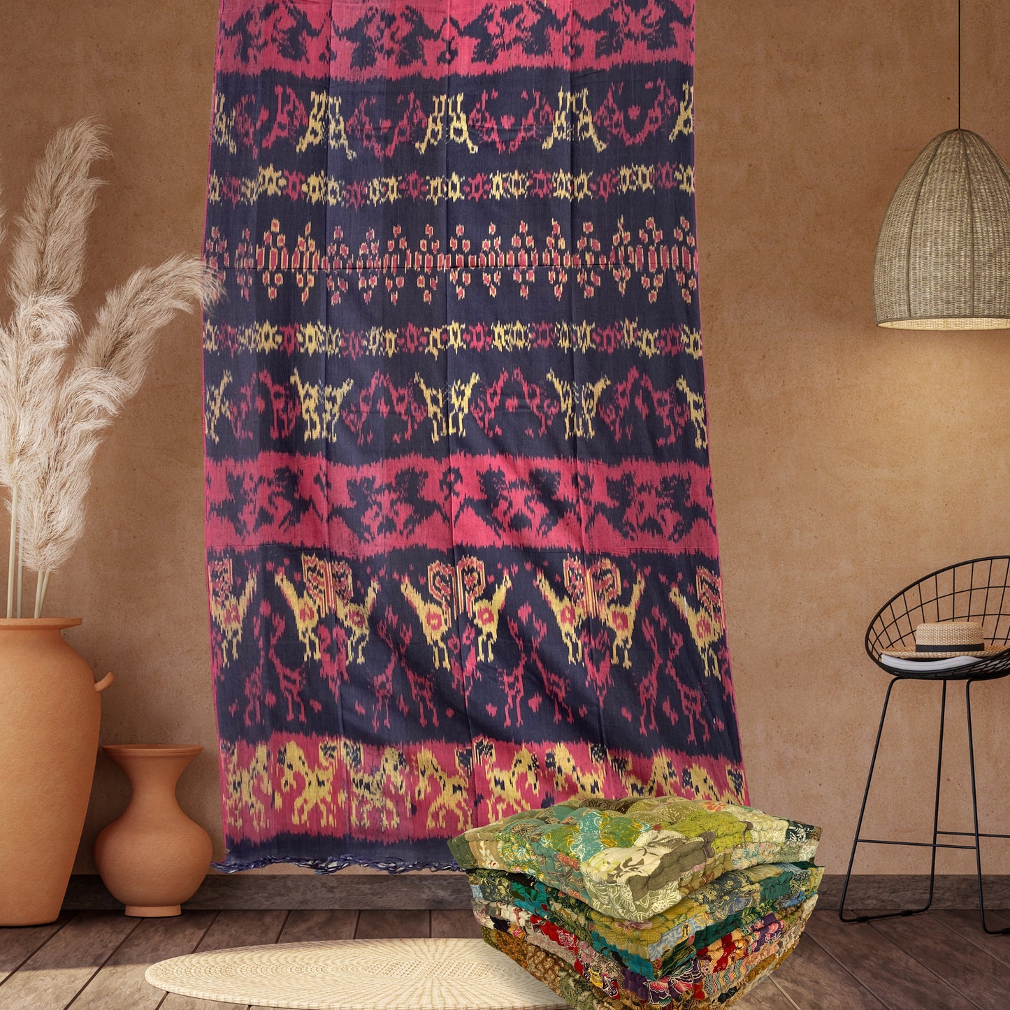 Handwoven Indonesian Ikat Cotton Throw: Hand Loomed Ethnic Cloth Tapestry, Wall Hanging
