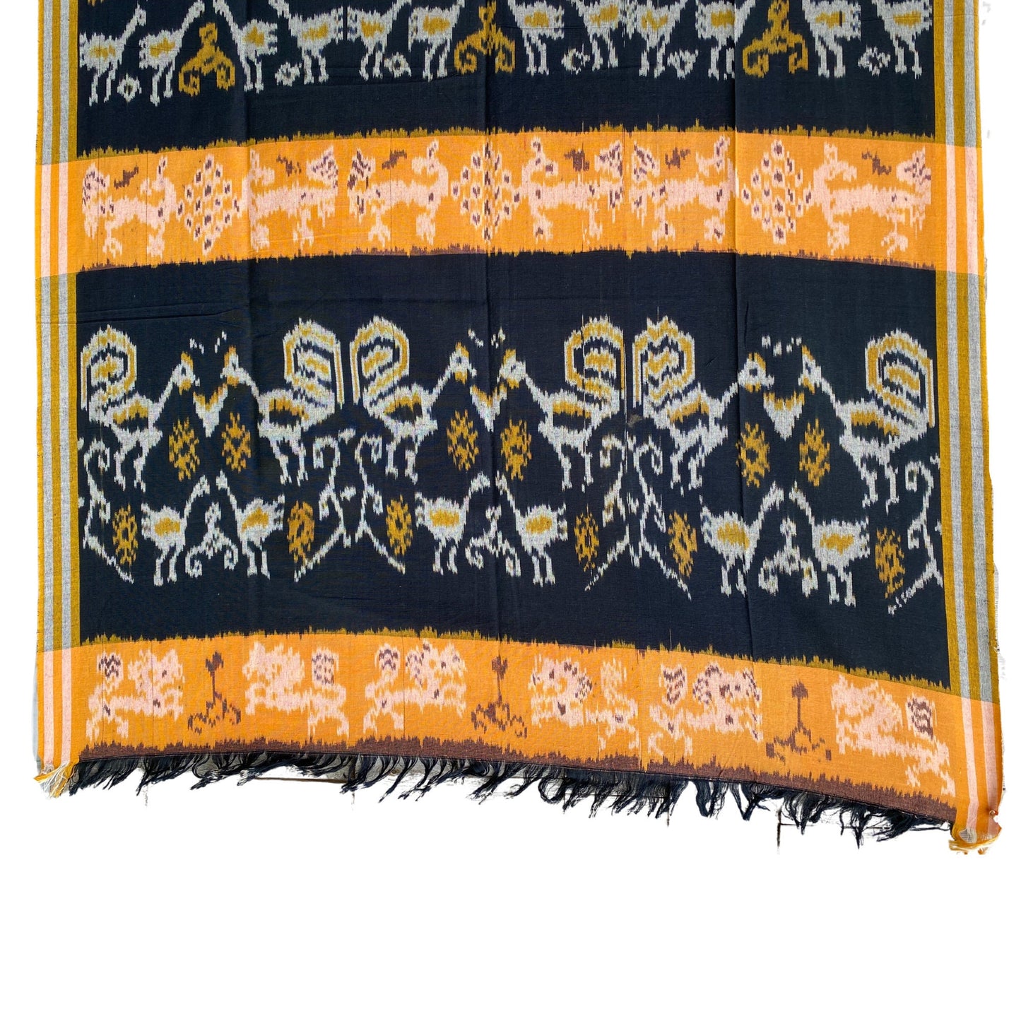 Handwoven Indonesian Ikat Cotton Cloth: Yellow Saffron Ethnic Wall Hanging