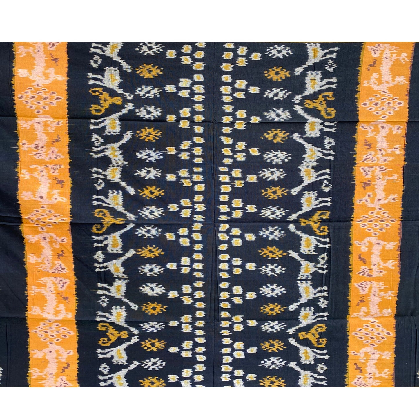 Handwoven Indonesian Ikat Cotton Cloth: Yellow Saffron Ethnic Wall Hanging