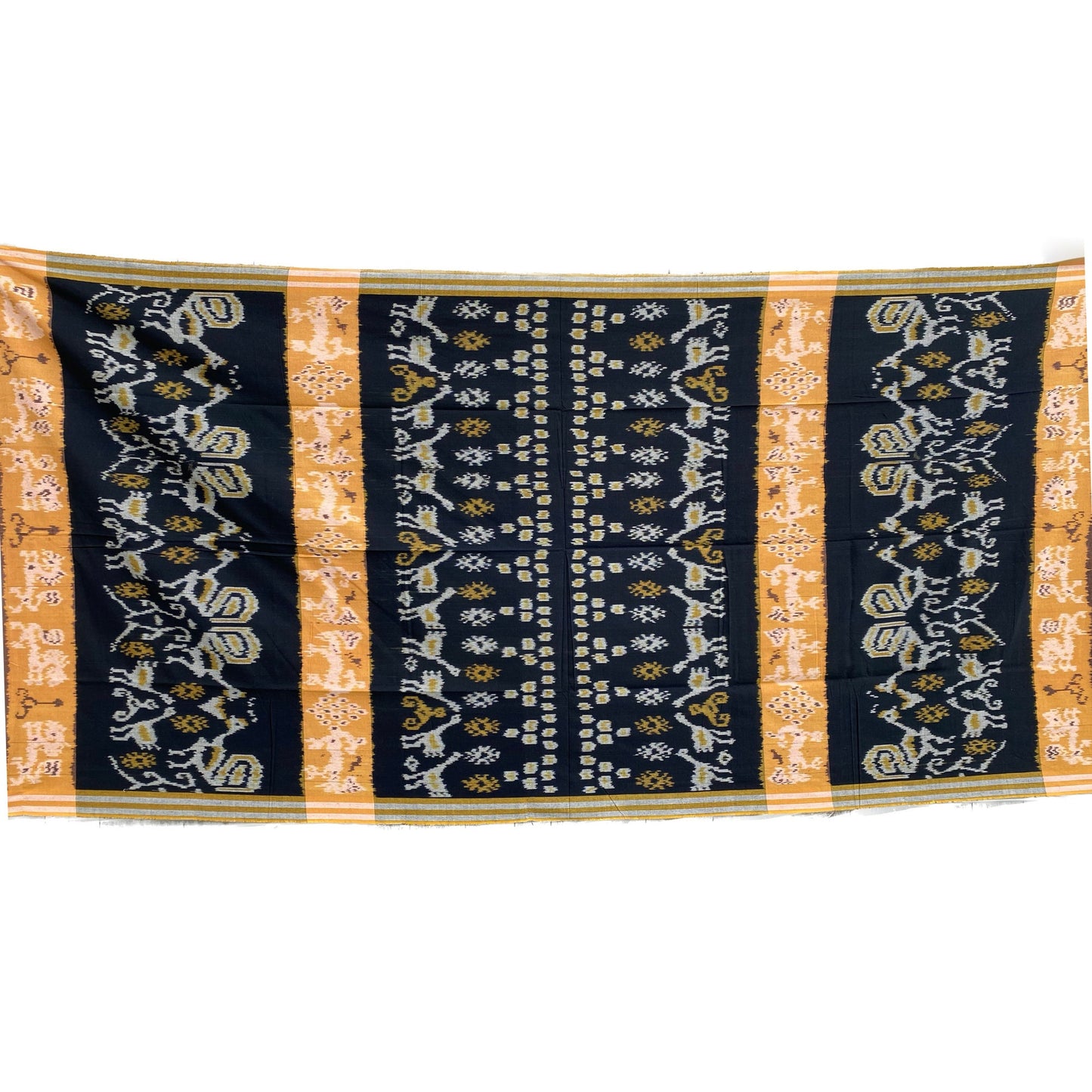 Handwoven Indonesian Ikat Cotton Cloth: Yellow Saffron Ethnic Wall Hanging