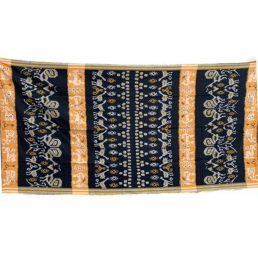 Handwoven Indonesian Ikat Cotton Cloth: Yellow Saffron Ethnic Wall Hanging