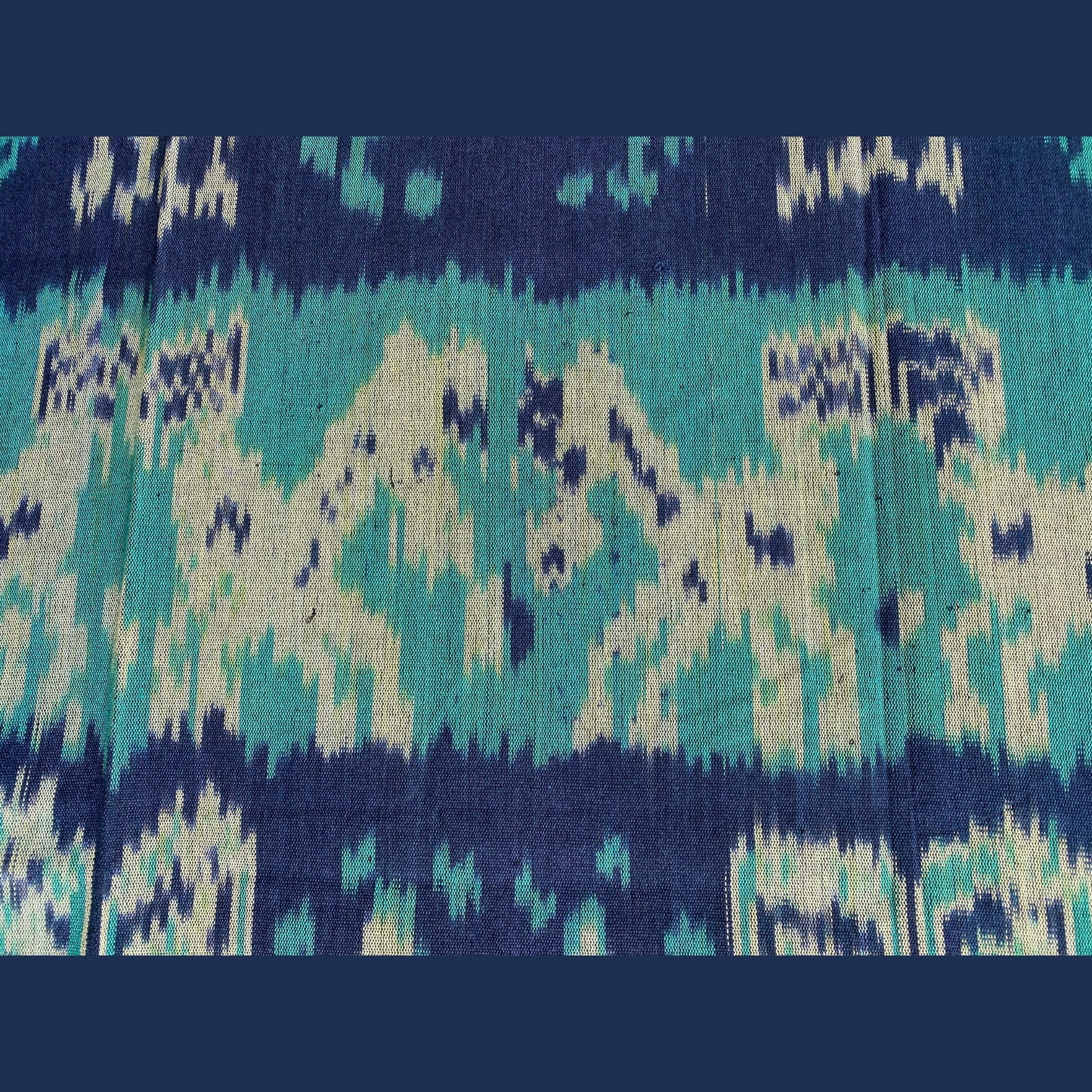 Handwoven Indonesian Ikat Cotton Cloth Blanket: Hand Loomed Indigo Turquoise Ethnic Tapestry