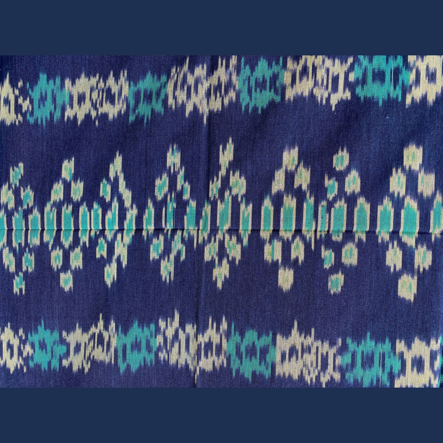 Handwoven Indonesian Ikat Cotton Cloth Blanket: Hand Loomed Indigo Turquoise Ethnic Tapestry