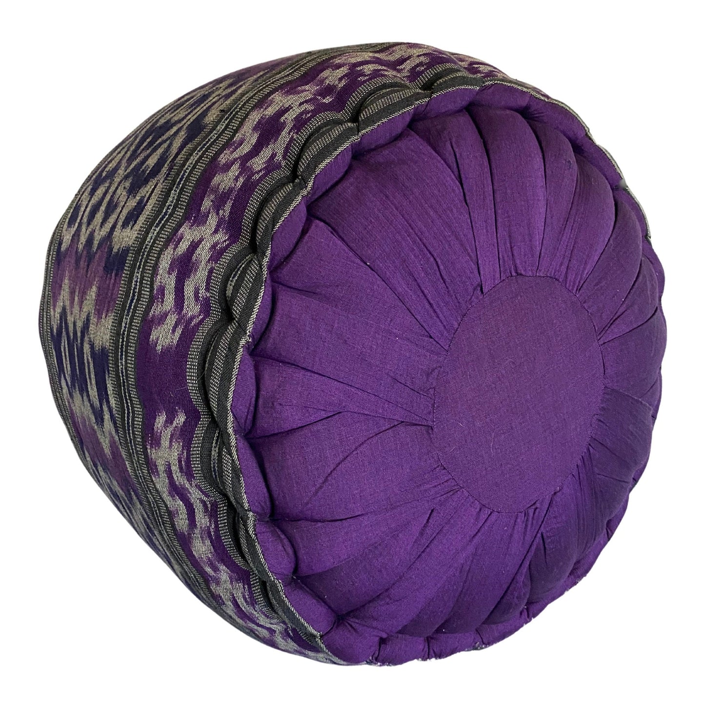Handwoven Ikat Floor Pillow Pouf: Purple Batik Ottoman, Organic Kapok Filled