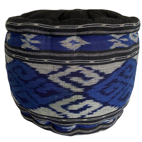 Ikat Floor Pillow Pouf Ottoman Cushion Hand woven Blue Balinese Textile  Handcrafted Organic Kapok Bali Batik Boho decor