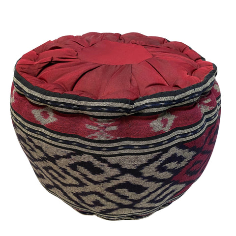 Ikat Floor Pillow Pouf Ottoman Cushion Hand woven Blue Burgundy Balinese Textile  Handcrafted Organic Kapok Bali Batik Boho decor