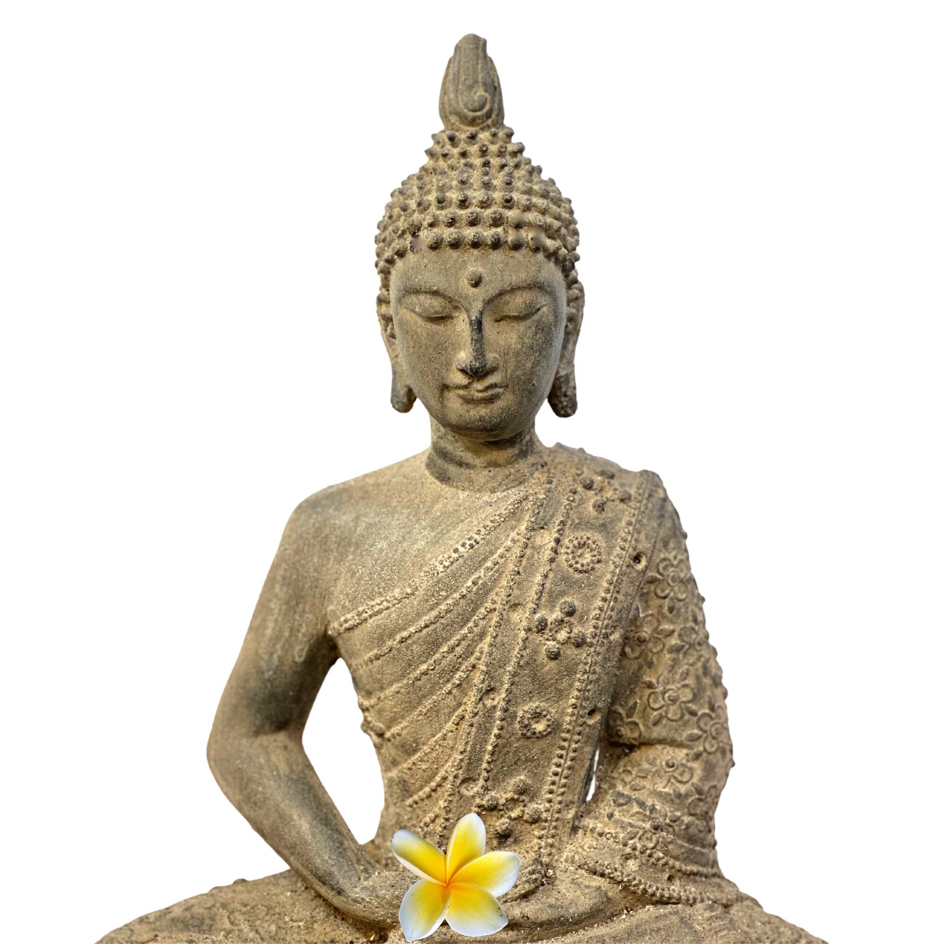 Enlightened Buddha Meditating Garden Statue Handmade Cast Lava Stone Concrete Yard Art Buddhist Balinese Sculpture Eclectic Decor - Acadia World Traders