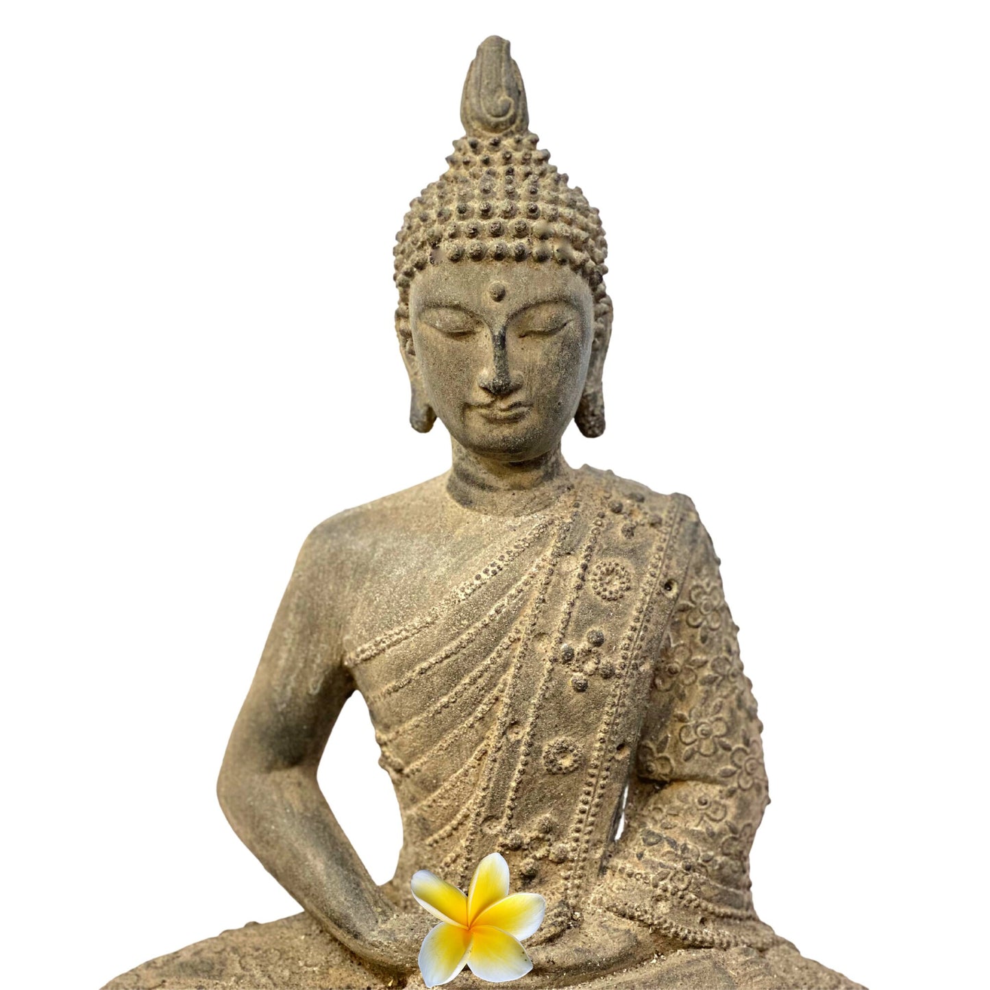 Meditating Buddha Garden Statue; Handmade Cast Lava Stone, Balinese Garden Decor