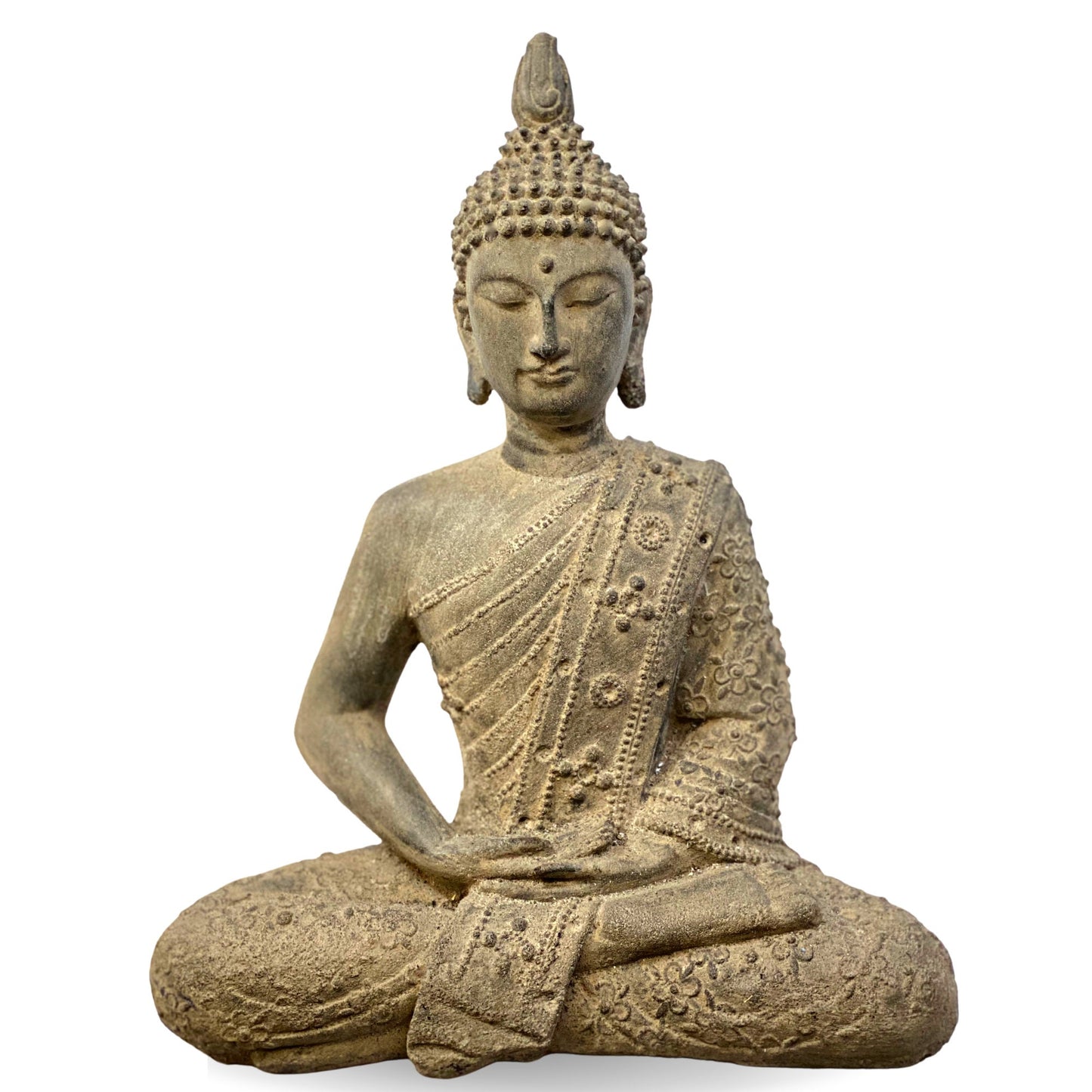 Meditating Buddha Garden Statue; Handmade Cast Lava Stone, Balinese Garden Decor