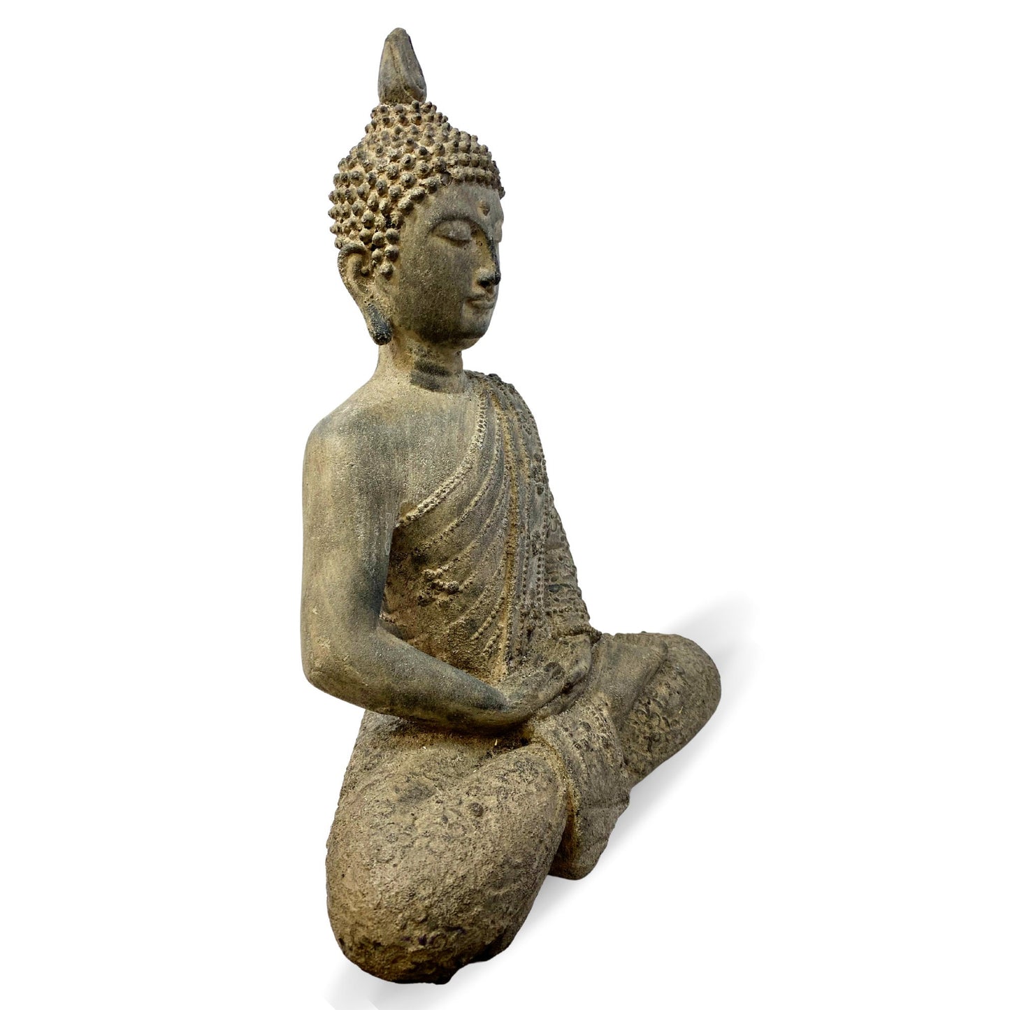 Meditating Buddha Garden Statue; Handmade Cast Lava Stone, Balinese Garden Decor