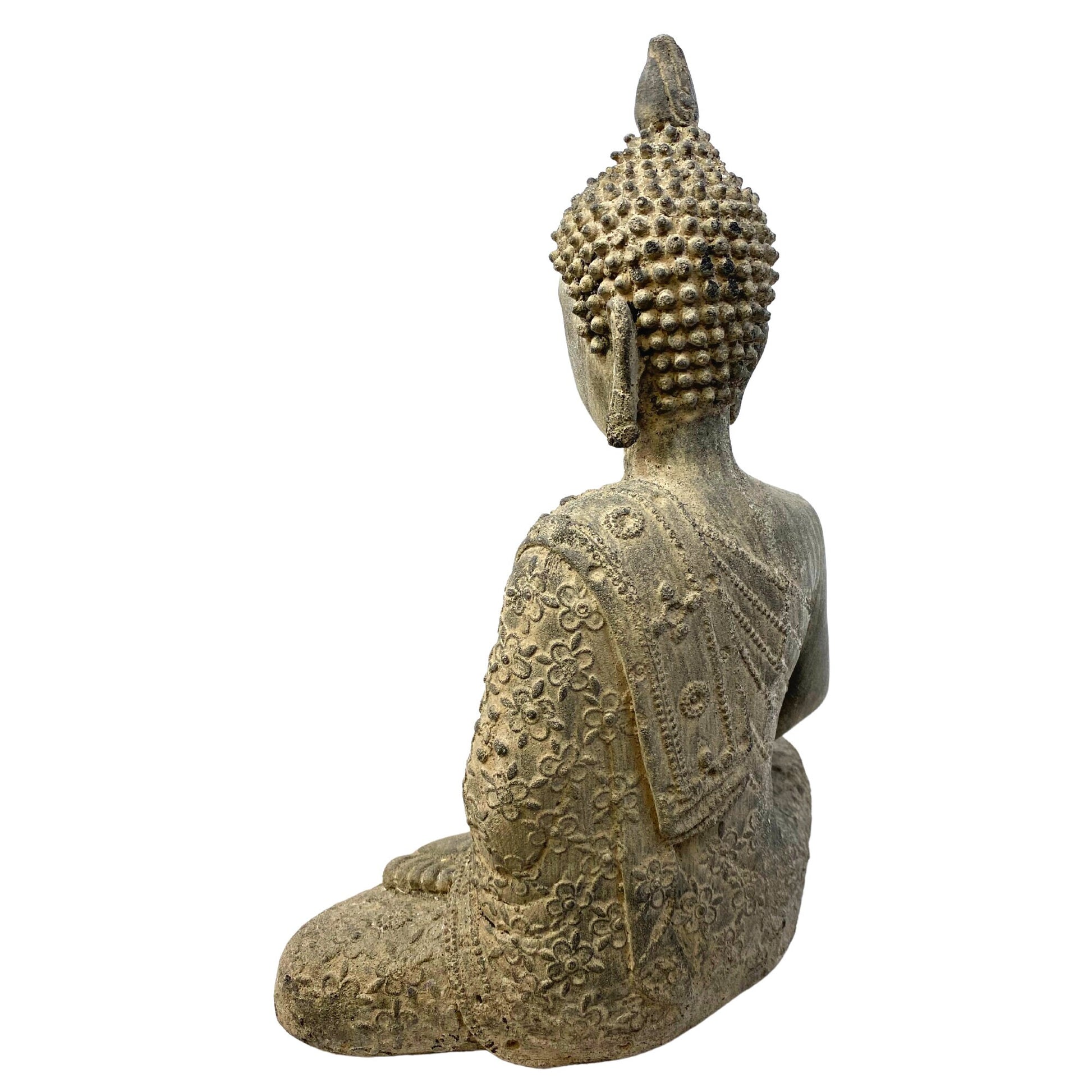 Enlightened Buddha Meditating Garden Statue Handmade Cast Lava Stone Concrete Yard Art Buddhist Balinese Sculpture Eclectic Decor - Acadia World Traders