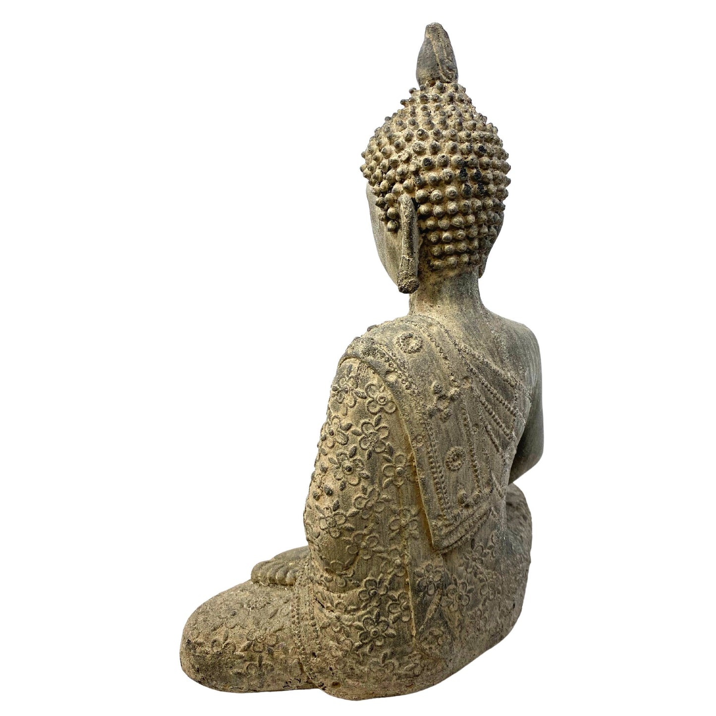 Meditating Buddha Garden Statue; Handmade Cast Lava Stone, Balinese Garden Decor