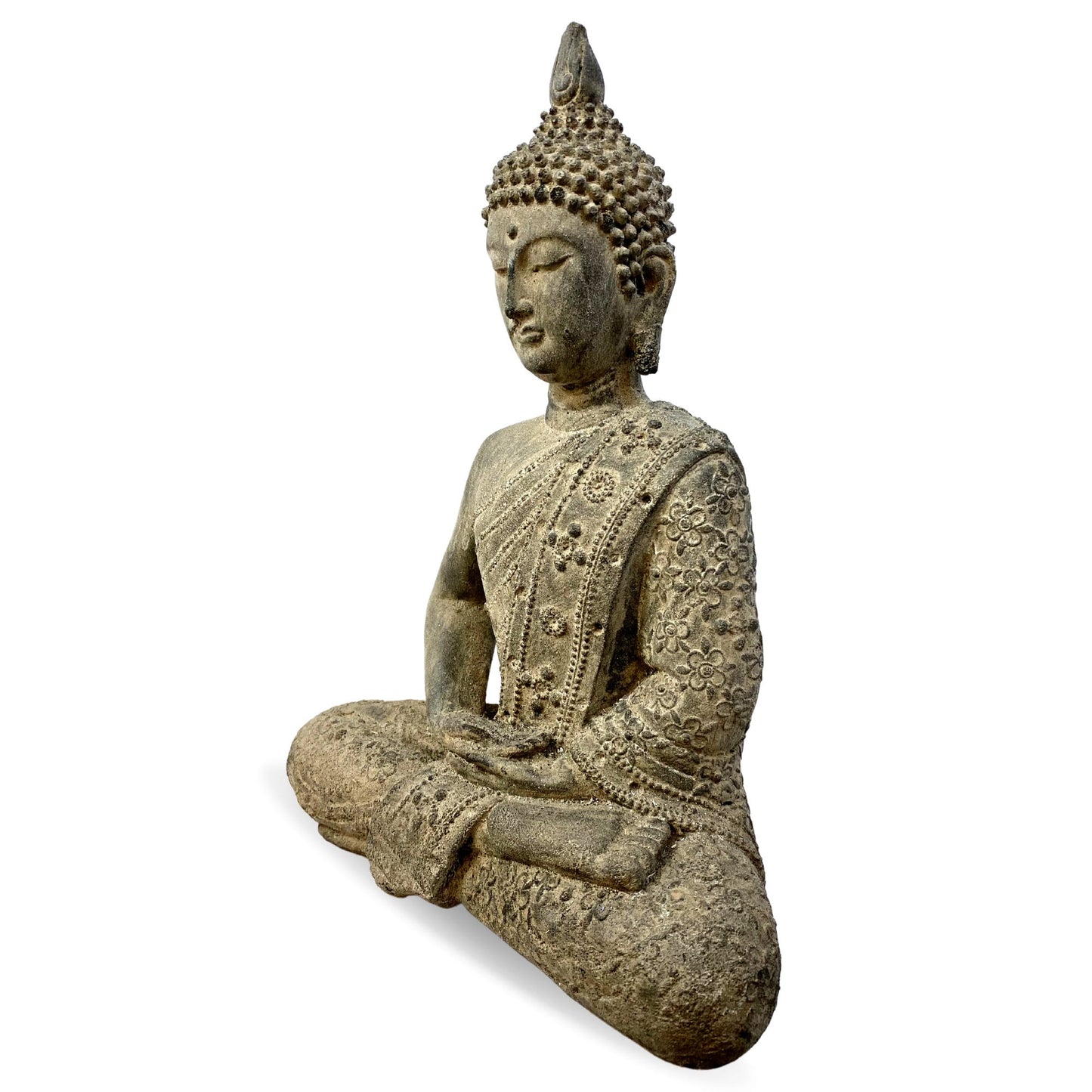 Meditating Buddha Garden Statue; Handmade Cast Lava Stone, Balinese Garden Decor