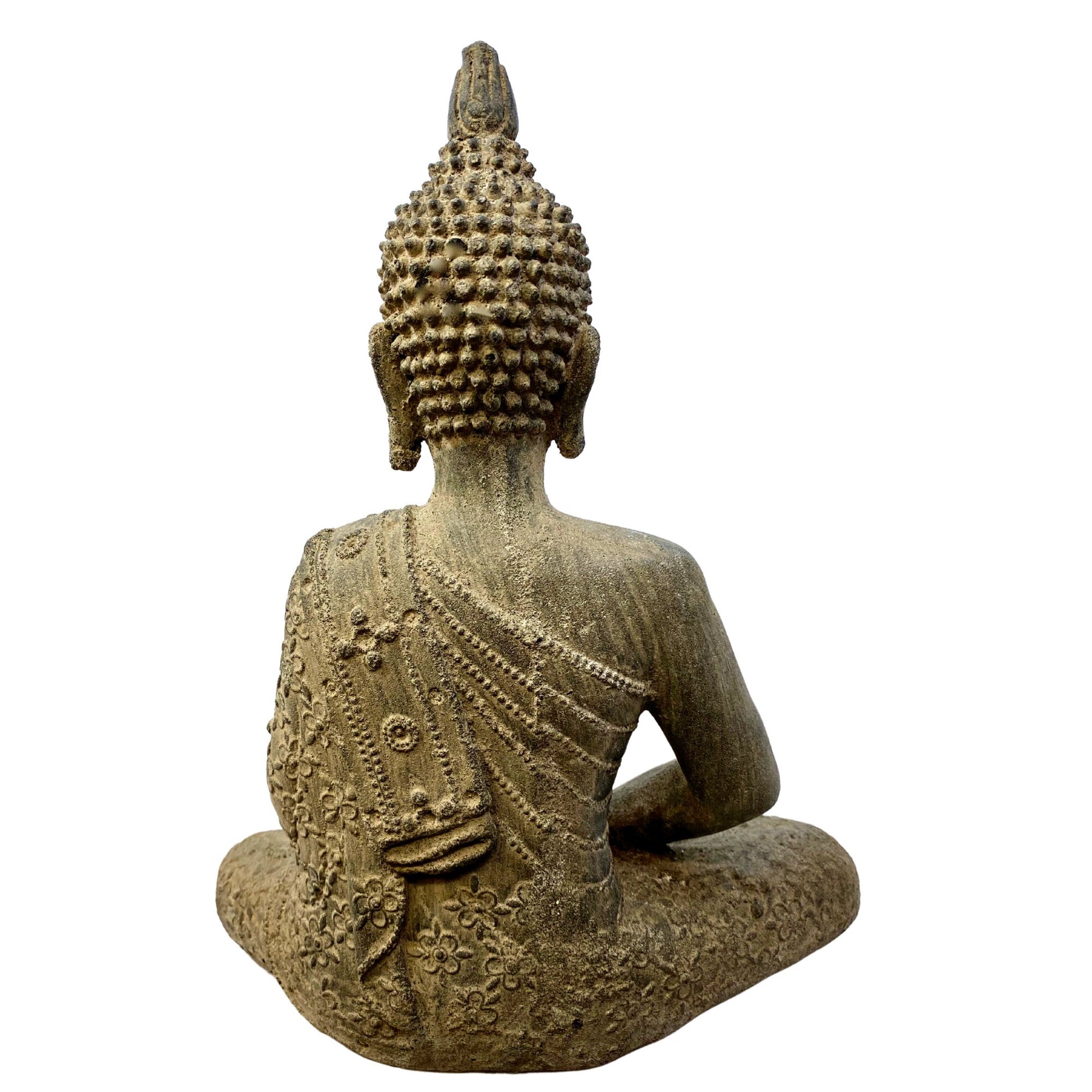 Enlightened Buddha Meditating Garden Statue Handmade Cast Lava Stone Concrete Yard Art Buddhist Balinese Sculpture Eclectic Decor - Acadia World Traders