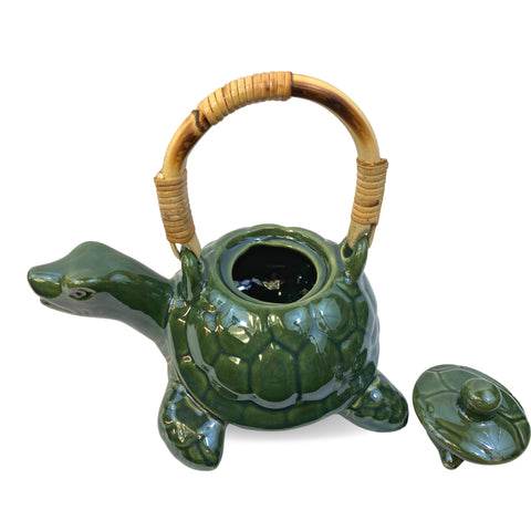 Sea Turtle Terrapin Ceramic Teapot Pottery Stoneware Celadon Green handmade Bali Art Tea Ceremony Eclectic Boho Decor