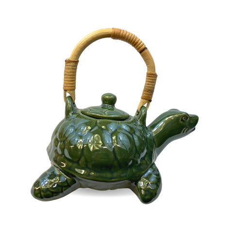 Sea Turtle Terrapin Ceramic Teapot Pottery Stoneware Celadon Green handmade Bali Art Tea Ceremony Eclectic Boho Decor