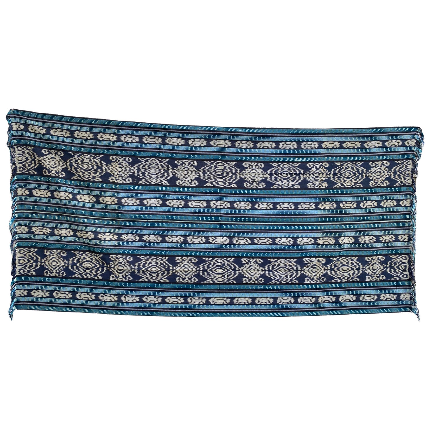 Handwoven Indonesian Ikat Cotton Cloth Throw: Hand Loomed Indigo Blue Ethnic Tapestry
