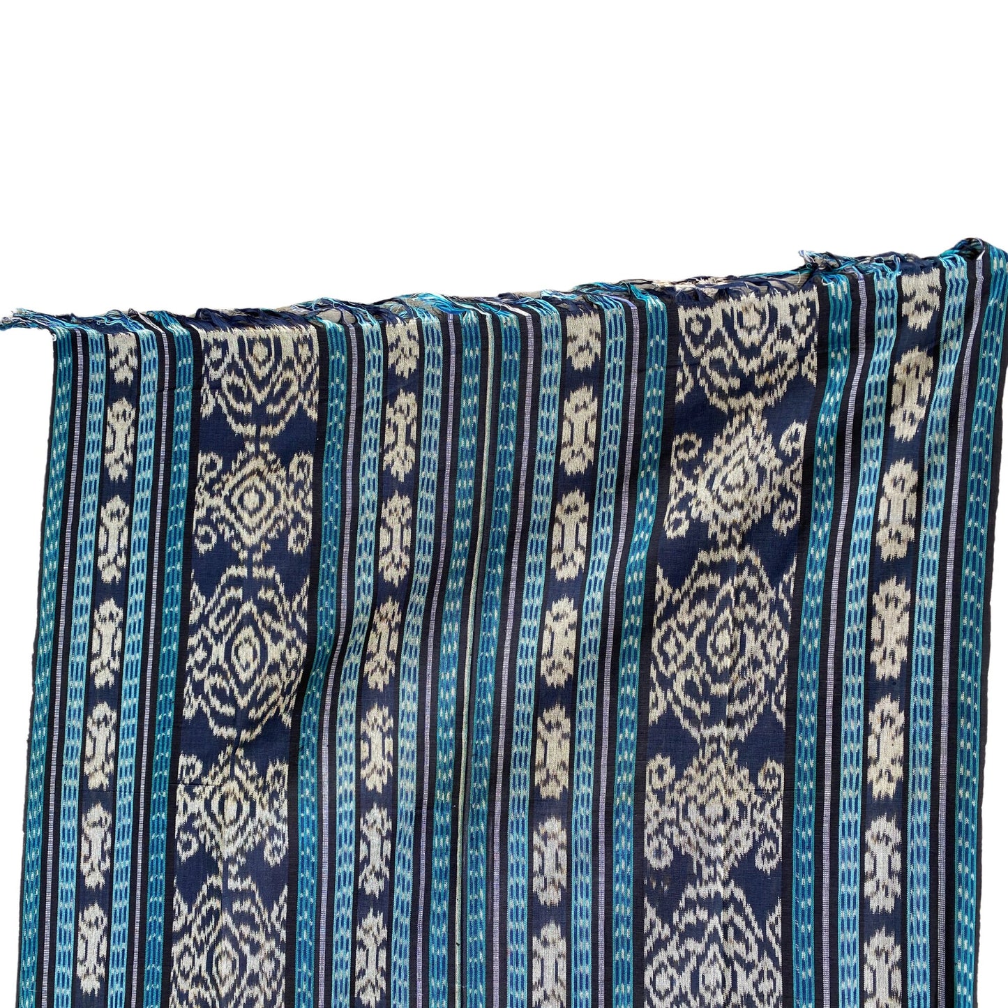 Handwoven Indonesian Ikat Cotton Cloth Throw: Hand Loomed Indigo Blue Ethnic Tapestry