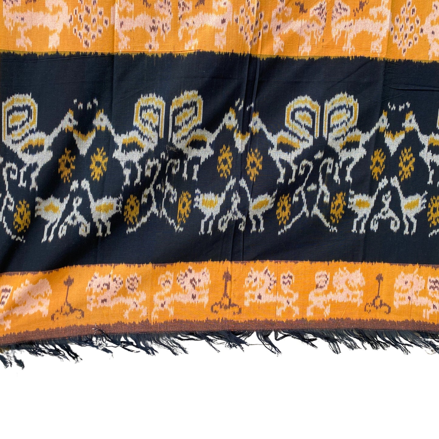 Handwoven Indonesian Ikat Cotton Cloth: Yellow Saffron Ethnic Wall Hanging