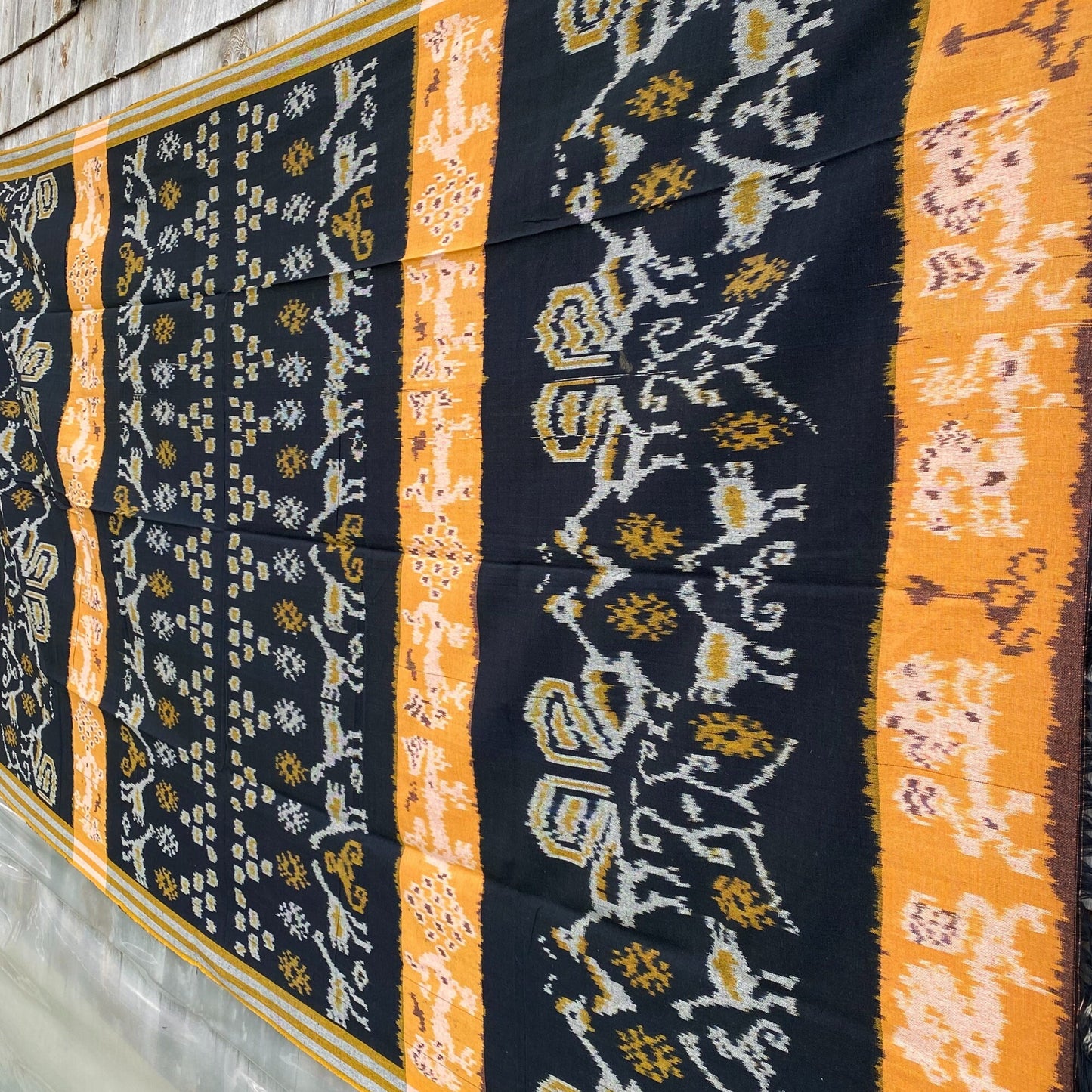 Handwoven Indonesian Ikat Cotton Cloth: Yellow Saffron Ethnic Wall Hanging