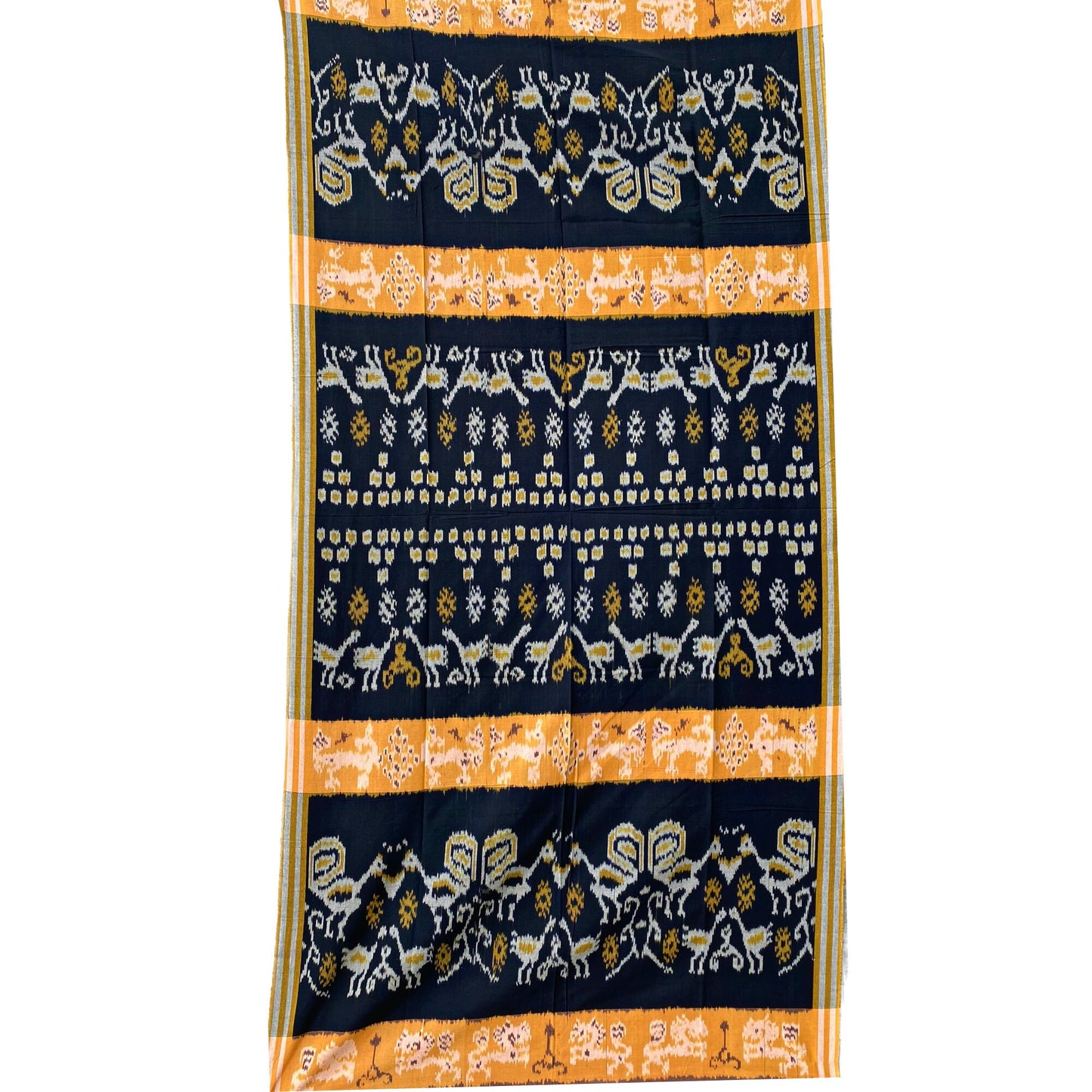 Handwoven Indonesian Ikat Cotton Cloth: Yellow Saffron Ethnic Wall Hanging