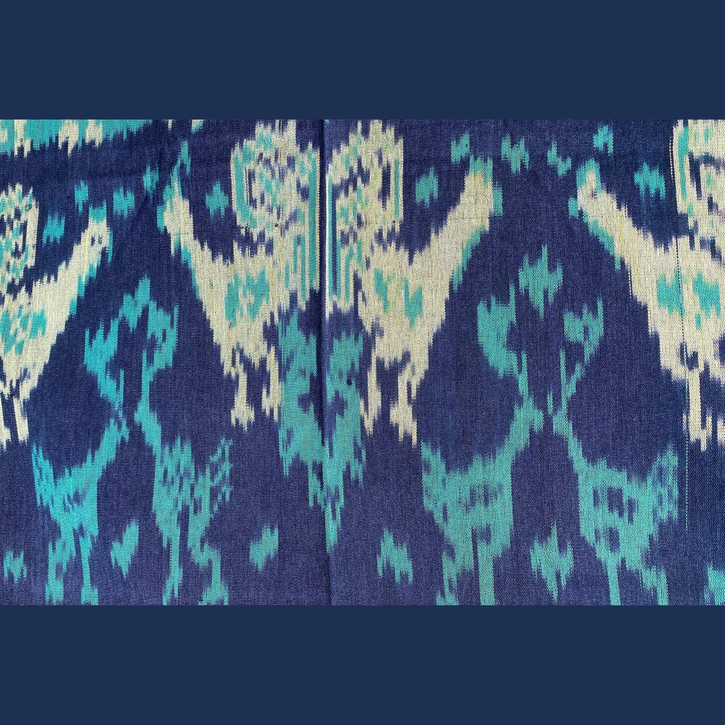 Handwoven Indonesian Ikat Cotton Cloth Blanket: Hand Loomed Indigo Turquoise Ethnic Tapestry