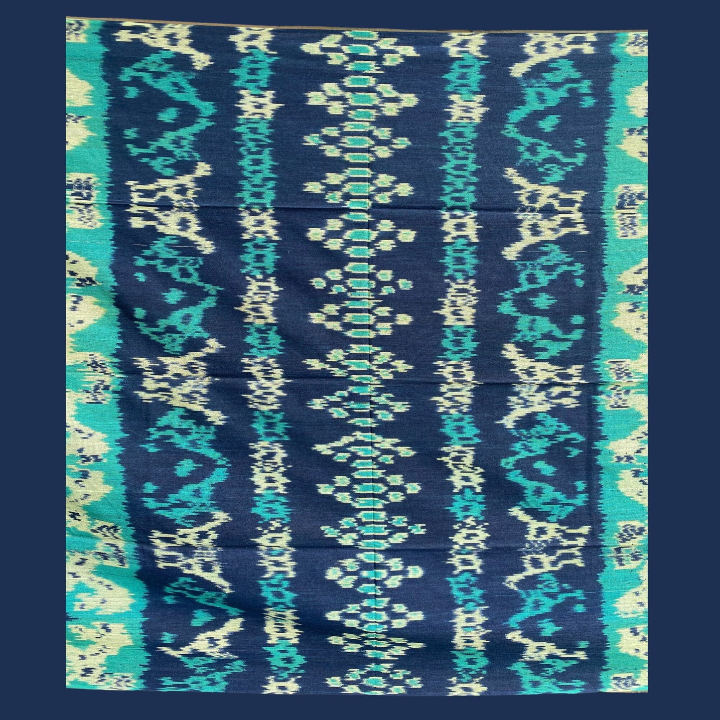 Handwoven Indonesian Ikat Cotton Cloth Blanket: Hand Loomed Indigo Turquoise Ethnic Tapestry