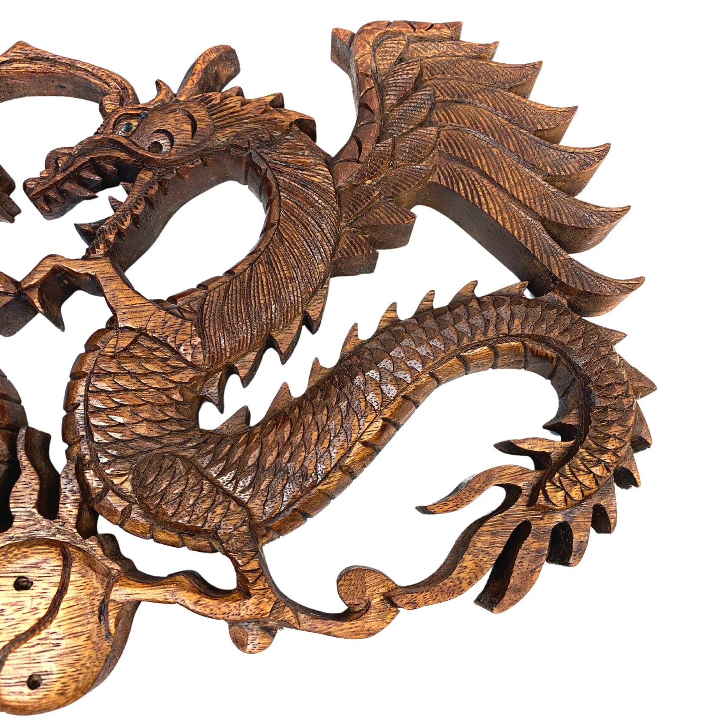 Balinese winged Dragon Panel hand carved Relief Bali wall folk art Asian Decor  handmade wood carving 16&quot; gift for dad - Acadia World Traders