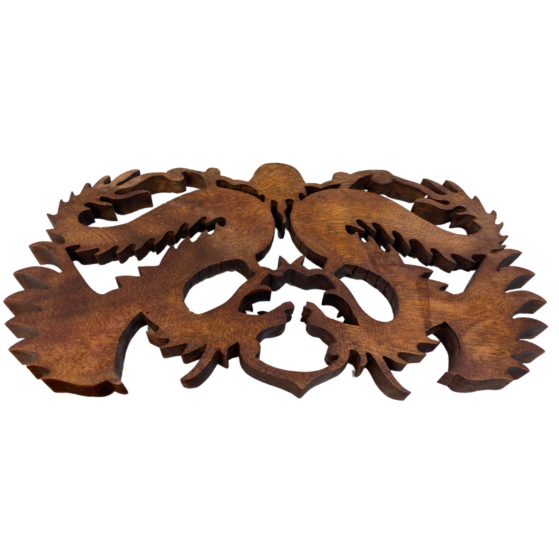 Balinese winged Dragon Panel hand carved Relief Bali wall folk art Asian Decor  handmade wood carving 16&quot; gift for dad - Acadia World Traders