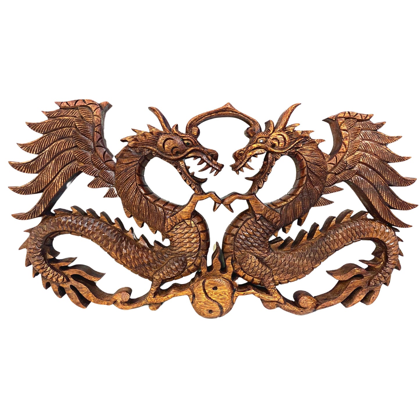 Balinese winged Dragon Panel hand carved Relief Bali wall folk art Asian Decor  handmade wood carving 16&quot; gift for dad - Acadia World Traders