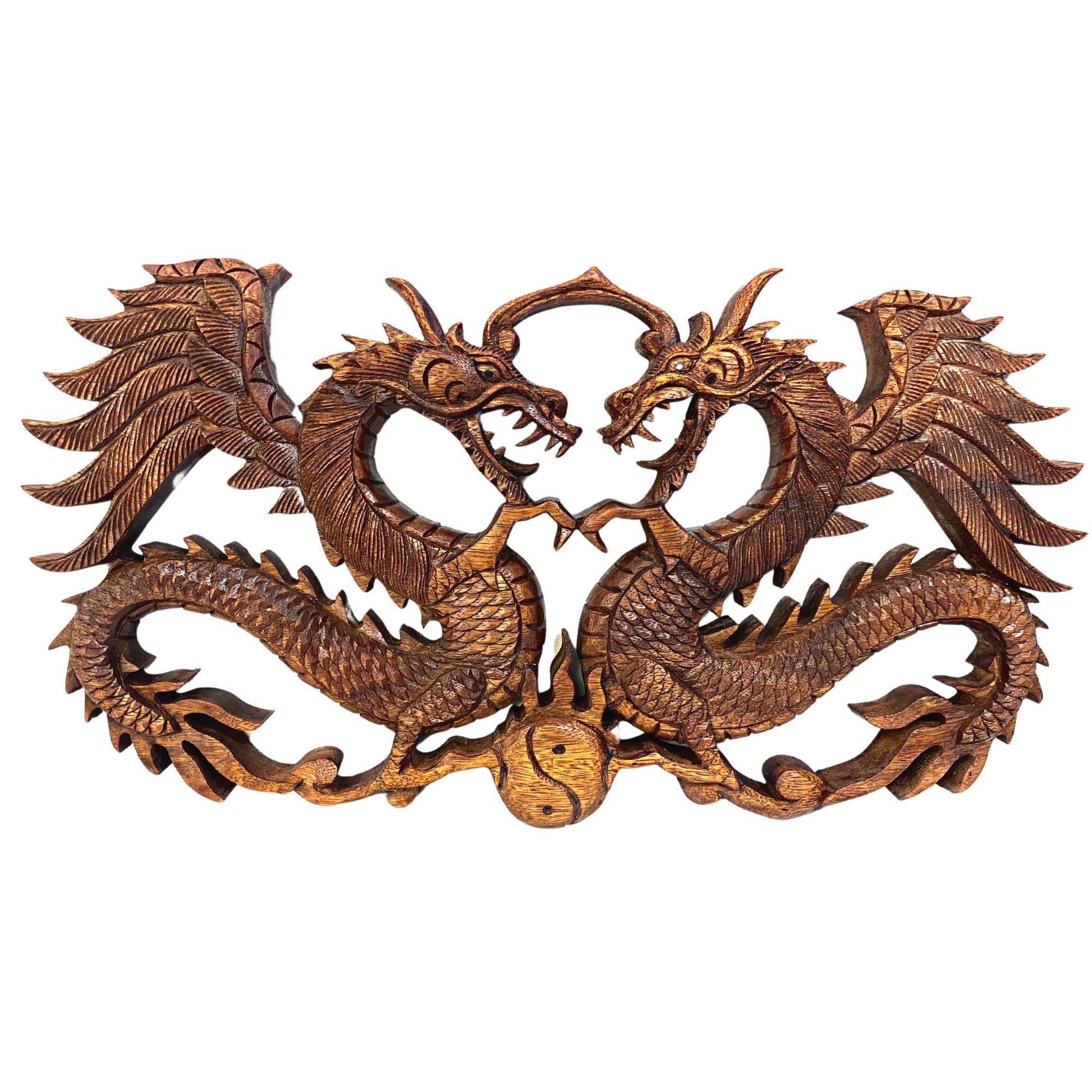 Balinese winged Dragon Panel hand carved Relief Bali wall folk art Asian Decor  handmade wood carving 16&quot; gift for dad - Acadia World Traders