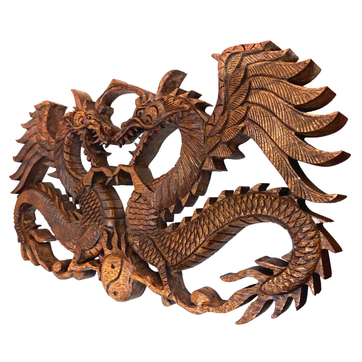 Balinese winged Dragon Panel hand carved Relief Bali wall folk art Asian Decor  handmade wood carving 16&quot; gift for dad - Acadia World Traders