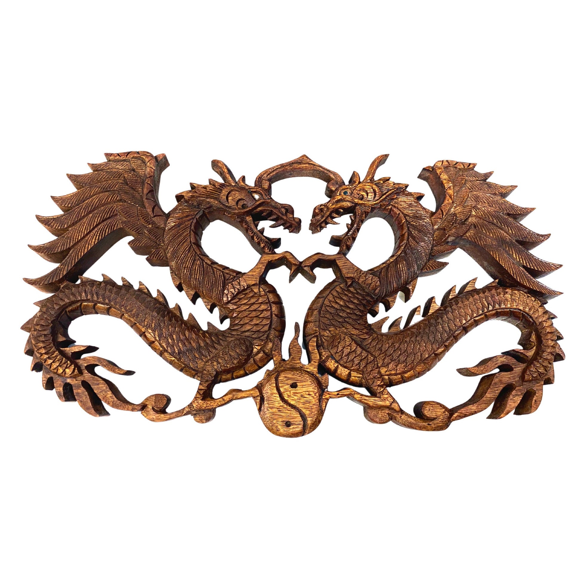 Balinese winged Dragon Panel hand carved Relief Bali wall folk art Asian Decor  handmade wood carving 16&quot; gift for dad - Acadia World Traders