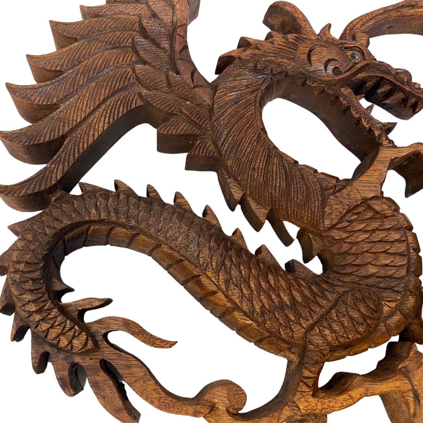 Balinese winged Dragon Panel hand carved Relief Bali wall folk art Asian Decor  handmade wood carving 16&quot; gift for dad - Acadia World Traders