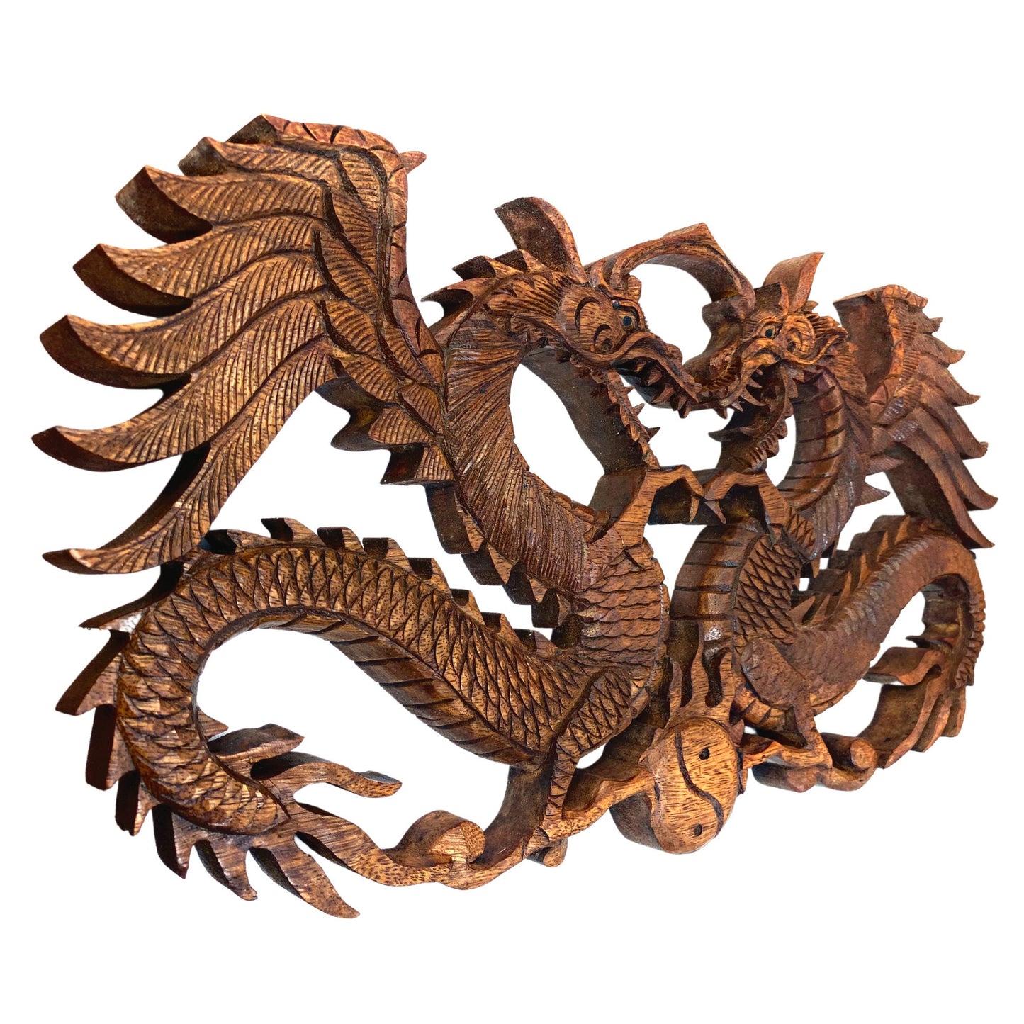 Balinese winged Dragon Panel hand carved Relief Bali wall folk art Asian Decor  handmade wood carving 16&quot; gift for dad - Acadia World Traders