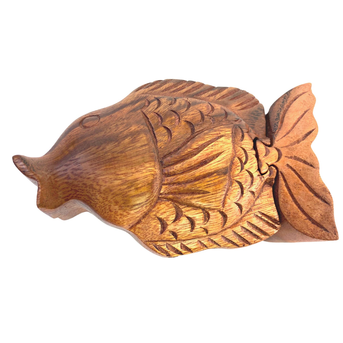 Gold Fish aquatic life Secret Puzzle stash Box Trinket Jewelry gift box Hand Carved Wood Carving handmade Gift Bali Art