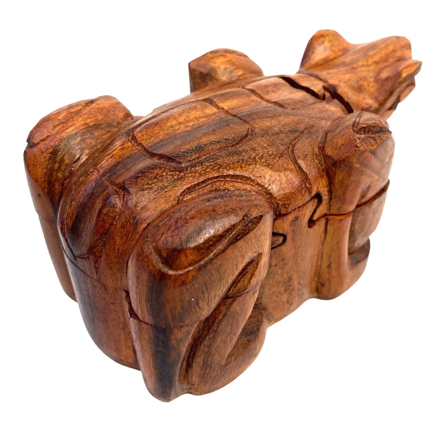 Frog Toad  Amphibian Secret Puzzle stash jewelry Box  gift box Hand Carved Wood Frog Carving