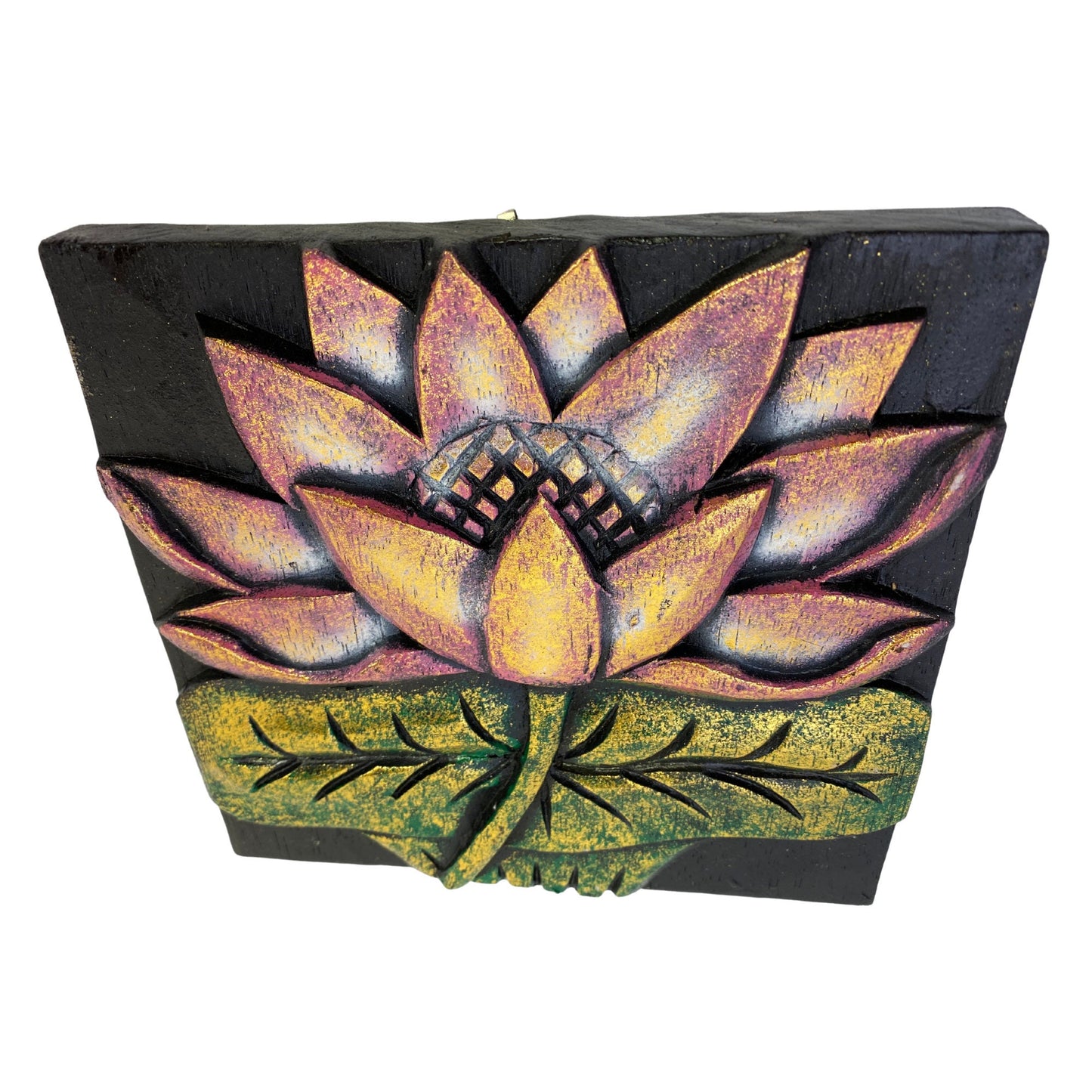 Balinese Lotus Padma Panel Hand Carved Relief Wood Carving Bali wall Art Boho Home Decor - Acadia World Traders