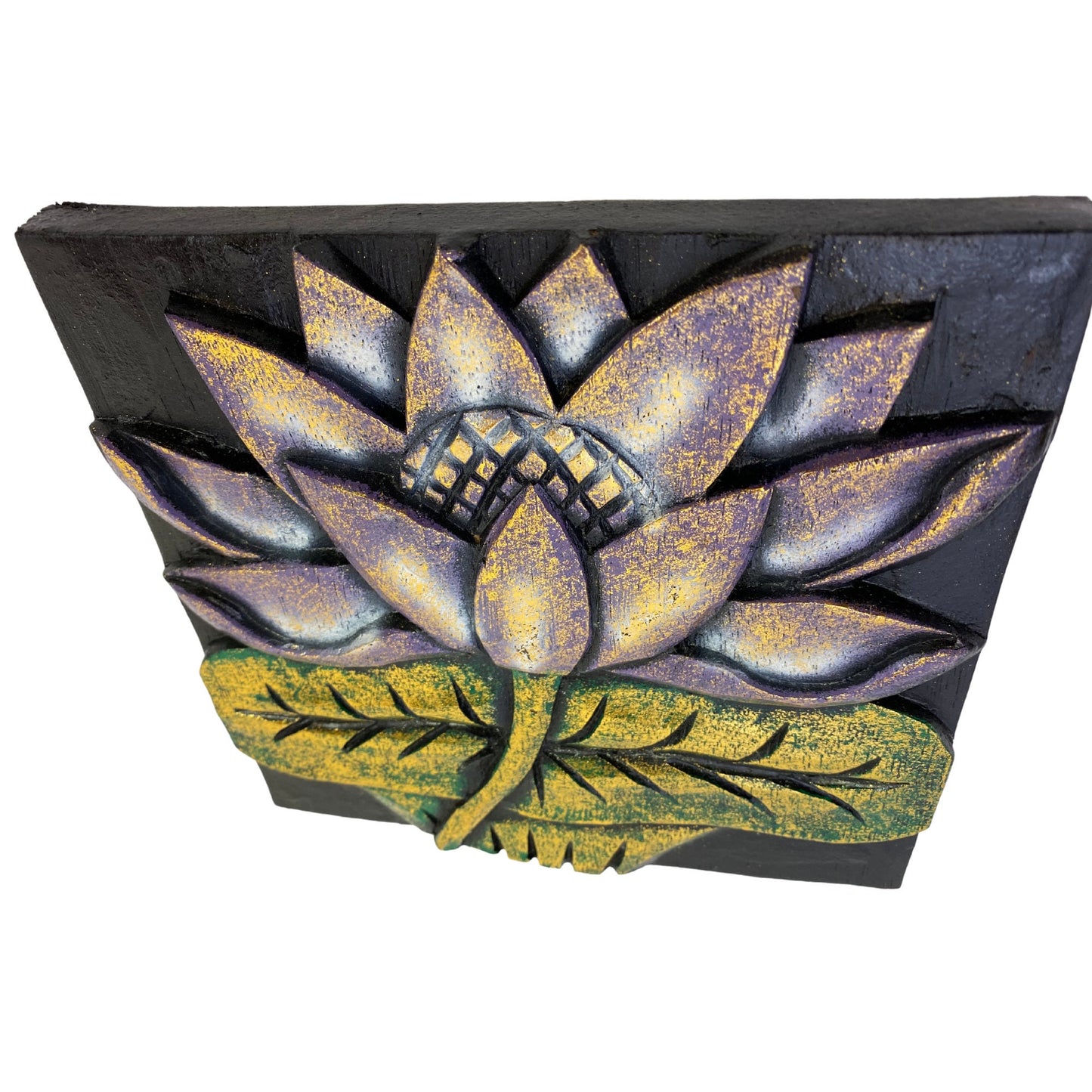 Balinese Lotus Padma Panel Hand Carved Relief Wood Carving Bali wall Art Boho Home Decor - Acadia World Traders