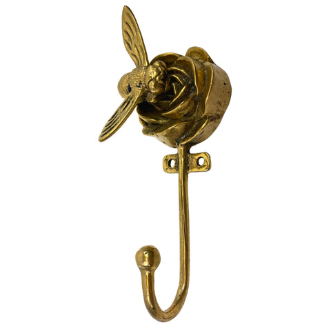 Rose and Bee Wall hook handmade solid brass coat hook gold  metal Home decor