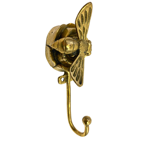 Rose and Bee Wall hook handmade solid brass coat hook gold  metal Home decor