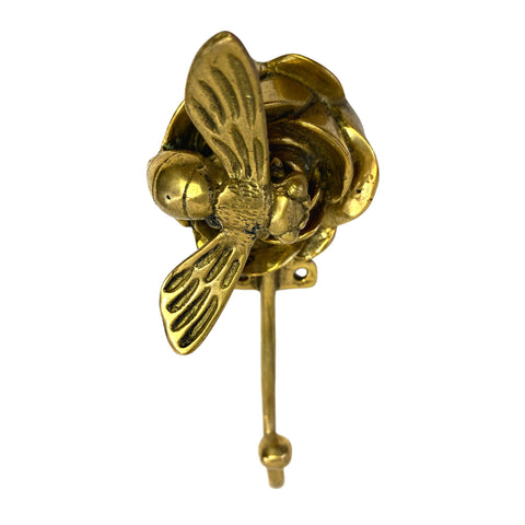 Rose and Bee Wall hook handmade solid brass coat hook gold  metal Home decor