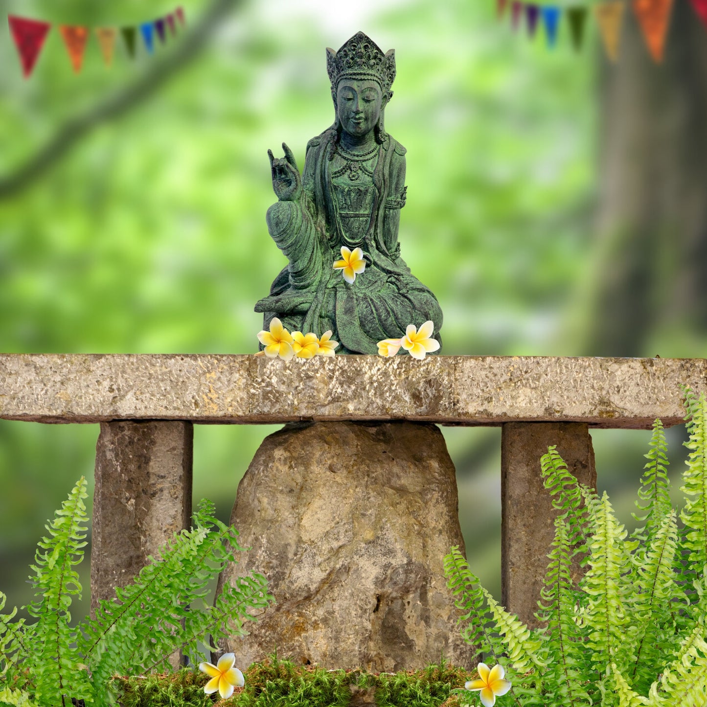 Guan Yin Garden Statue, Goddess of Compassion, Hand Cast Volcanic Sand Resin, Balinese Art